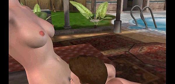  Sexy 3D cartoon babe gets her pussy licked poolside